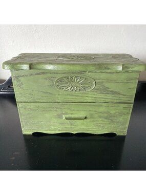 Vtg Lerner Avocado Green Melwood Faux Wood Recipe Card Chest Green